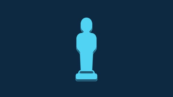 青い背景に隔離された青い映画のトロフィーアイコン アカデミー賞のアイコン 映画や映画のシンボル 4Kビデオモーショングラフィックアニメーション — ストック動画