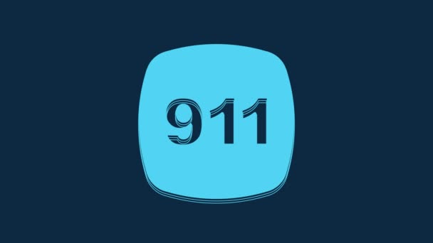蓝色电话与紧急呼叫911图标隔离蓝色背景 救护车 消防部门 4K视频运动图形动画 — 图库视频影像