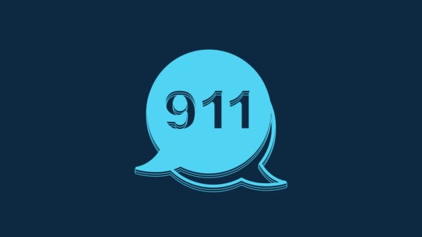 Blå Telefon Med Nödsamtal 911 Ikonen Isolerad Blå Bakgrund Polis — Stockvideo