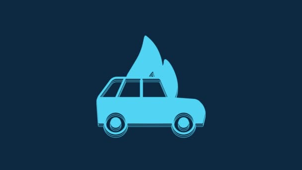 Blue Burning Car Icon Isolated Blue Background Car Fire Broken — Αρχείο Βίντεο