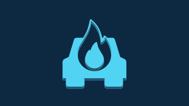 Blue Burning Car Icon Isolated Blue Background Car Fire Broken — Wideo stockowe