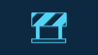 Blue Road barrier icon isolated on blue background. Symbol of restricted area which are in under construction processes. Repair works. 4K Video motion graphic animation.