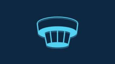 Mavi Duman Alarm Sistemi simgesi mavi arkaplanda izole edildi. Duman dedektörü. 4K Video hareketli grafik canlandırması.