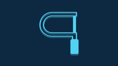 Blue Hacksaw icon isolated on blue background. Metal saw for wood and metal. 4K Video motion graphic animation.
