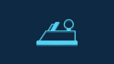 Blue Wood plane tool for woodworker hand crafted icon isolated on blue background. Jointer plane. 4K Video motion graphic animation.