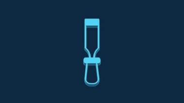 Blue Chisel tool for wood icon isolated on blue background. 4K Video motion graphic animation.