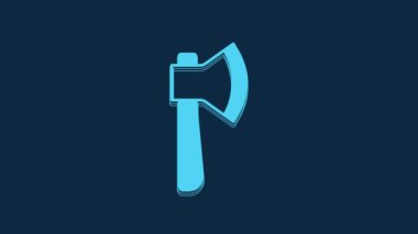 Blue Wooden axe icon isolated on blue background. Lumberjack axe. 4K Video motion graphic animation.