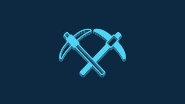 Blue Pickaxe icon isolated on blue background. 4K Video motion graphic animation.