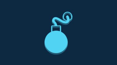 Blue Bomb ready to explode icon isolated on blue background. 4K Video motion graphic animation.