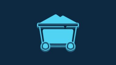 Mavi Maden Kömür Arabası ikonu mavi arka planda izole edildi. 4K Video hareketli grafik canlandırması.