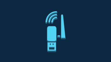 Mavi Usb kablosuz adaptör simgesi mavi arkaplanda izole edildi. 4K Video hareketli grafik canlandırması.