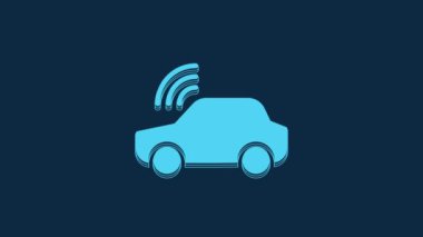 Blue Smart car system with wireless connection icon isolated on blue background. Remote car control. 4K Video motion graphic animation.