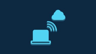 Blue Network cloud connection icon isolated on blue background. Social technology. Cloud computing concept. 4K Video motion graphic animation.