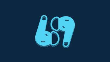 Blue Air headphones icon icon isolated on blue background. Holder wireless in case earphones garniture electronic gadget. 4K Video motion graphic animation.