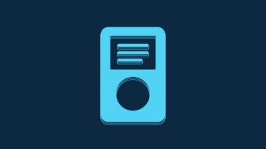 Blue Music player icon isolated on blue background. Portable music device. 4K Video motion graphic animation.
