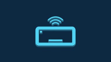Blue Computer keyboard icon isolated on blue background. PC component sign. 4K Video motion graphic animation.