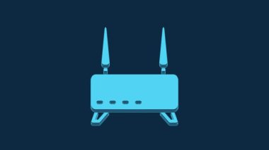 Blue Router and wi-fi signal icon isolated on blue background. Wireless ethernet modem router. Computer technology internet. 4K Video motion graphic animation.