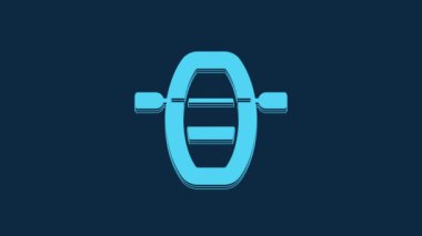 Mavi arka planda izole edilmiş kürek ikonu olan mavi tekne. Su sporları, ekstrem sporlar, tatil, tatil, takım oluşturma. 4K Video hareketli grafik canlandırması.