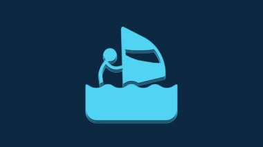 Mavi Windsurfing simgesi mavi arkaplanda izole edildi. 4K Video hareketli grafik canlandırması.