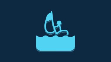 Mavi Windsurfing simgesi mavi arkaplanda izole edildi. 4K Video hareketli grafik canlandırması.
