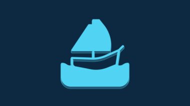 Blue Yacht sailboat or sailing ship icon isolated on blue background. Sail boat marine cruise travel. 4K Video motion graphic animation.