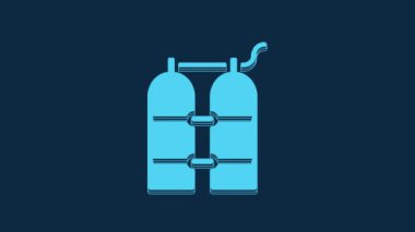 Blue Aqualung icon isolated on blue background. Oxygen tank for diver. Diving equipment. Extreme sport. Diving underwater equipment. 4K Video motion graphic animation.