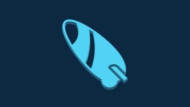 Blue Surfboard icon isolated on blue background. Surfing board. Extreme sport. Sport equipment. 4K Video motion graphic animation.