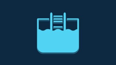 Blue Swimming pool with ladder icon isolated on blue background. 4K Video motion graphic animation.
