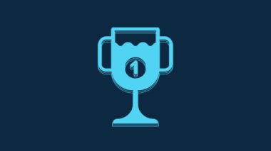 Blue Award cup icon isolated on blue background. Winner trophy symbol. Championship or competition trophy. Sports achievement sign. 4K Video motion graphic animation.