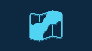 Mavi Kamp ve yürüyüş mavi arka planda izole edilmiş bir harita simgesi. 4K Video hareketli grafik canlandırması.