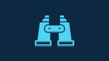 Blue Binoculars icon isolated on blue background. Find software sign. Spy equipment symbol. 4K Video motion graphic animation.