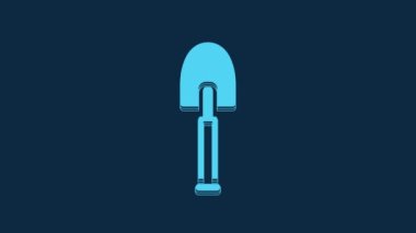 Blue Shovel icon isolated on blue background. Gardening tool. Tool for horticulture, agriculture, farming. 4K Video motion graphic animation.
