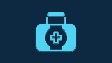 Blue First aid kit icon isolated on blue background. Medical box with cross. Medical equipment for emergency. Healthcare concept. 4K Video motion graphic animation.