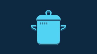 Blue Cooking pot icon isolated on blue background. Boil or stew food symbol. 4K Video motion graphic animation.