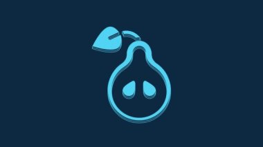 Blue Pear icon isolated on blue background. Fruit with leaf symbol. 4K Video motion graphic animation.