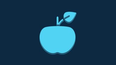 Blue Apple icon isolated on blue background. Excess weight. Healthy diet menu. Fitness diet apple. 4K Video motion graphic animation.