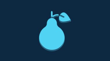 Blue Pear icon isolated on blue background. Fruit with leaf symbol. 4K Video motion graphic animation.