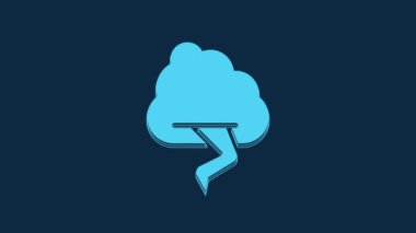 Blue Storm icon isolated on blue background. Cloud and lightning sign. Weather icon of storm. 4K Video motion graphic animation.