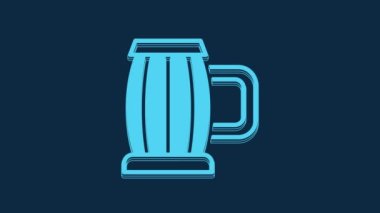 Blue Wooden beer mug icon isolated on blue background. 4K Video motion graphic animation.