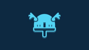 Blue Viking in horned helmet icon isolated on blue background. 4K Video motion graphic animation.