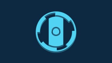 Mavi Kalkan Viking ikonu mavi arka planda izole edildi. Yuvarlak ahşap kalkan. Güvenlik, güvenlik, koruma, mahremiyet, koruma kavramı. 4K Video hareketli grafik canlandırması.