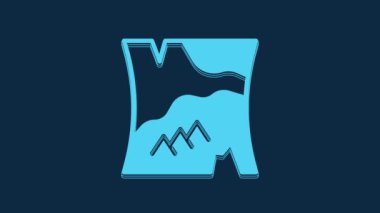 Blue Folded map icon isolated on blue background. 4K Video motion graphic animation.