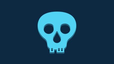 Blue Skull icon isolated on blue background. Happy Halloween party. 4K Video motion graphic animation.