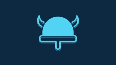 Blue Viking in horned helmet icon isolated on blue background. 4K Video motion graphic animation.
