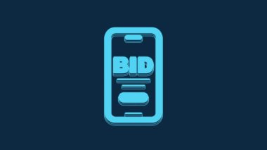 Blue Online açık artırma simgesi mavi arkaplanda izole edildi. Teklif tabelası. Açık arttırma teklifi. Satış ve alıcılar. 4K Video hareketli grafik canlandırması.