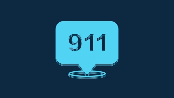 Telefono Blu Con Icona 911 Chiamata Emergenza Isolato Sfondo Blu — Video Stock