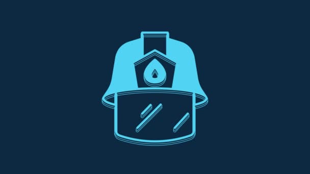 Casco Pompiere Blu Icona Del Cappello Pompiere Isolato Sfondo Blu — Video Stock