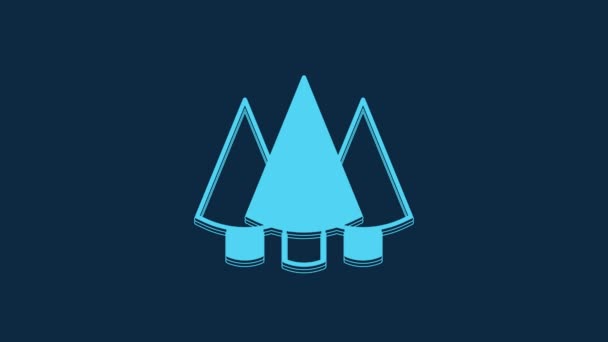 Blue Christmas Tree Icon Isolated Blue Background Merry Christmas Happy — стоковое видео