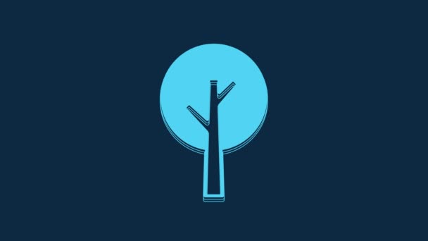 青い背景に青い木のアイコンが孤立しています 森のシンボル 4Kビデオモーショングラフィックアニメーション — ストック動画
