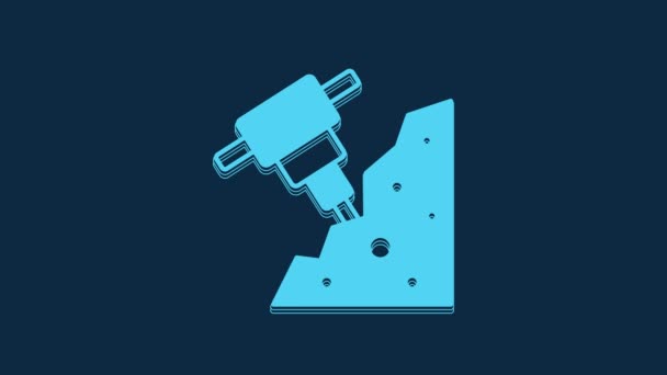 Blue Construction Jackhammer Ícone Pedra Isolado Fundo Azul Animação Gráfica — Vídeo de Stock